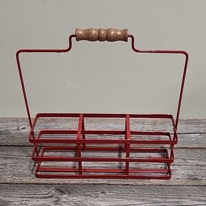 Red Metal Wire Basket with Wooden Handle